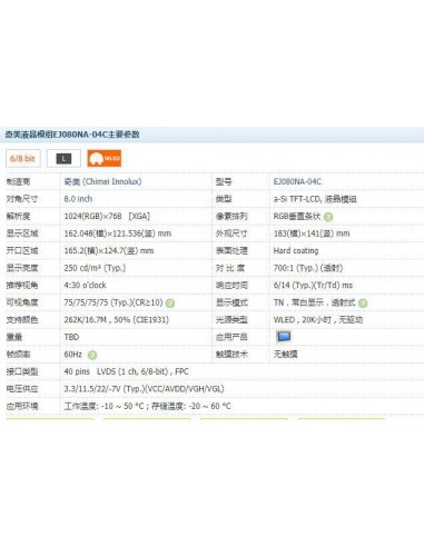 KW080NA-04B Display 8.0" (135x174mm)...