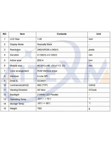 Display tft 1.28 Polegada tft rgb...